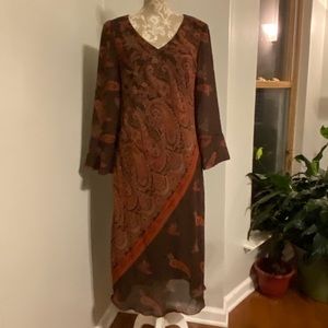 I.V.Y V-Neck Brown & Rust Paisley Sheath Dress